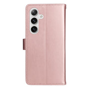 For Samsung Galaxy S25 / S24 5G Cat and Bee Embossed Flip Leather Phone Case(Rose Gold)