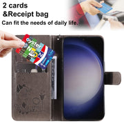 For Samsung Galaxy S25+ / S24+ 5G Cat and Bee Embossed Flip Leather Phone Case(Grey)