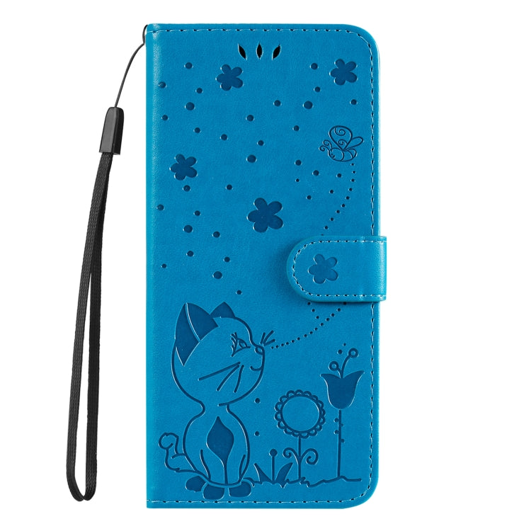 For Samsung Galaxy S25+ / S24+ 5G Cat and Bee Embossed Flip Leather Phone Case(Blue)