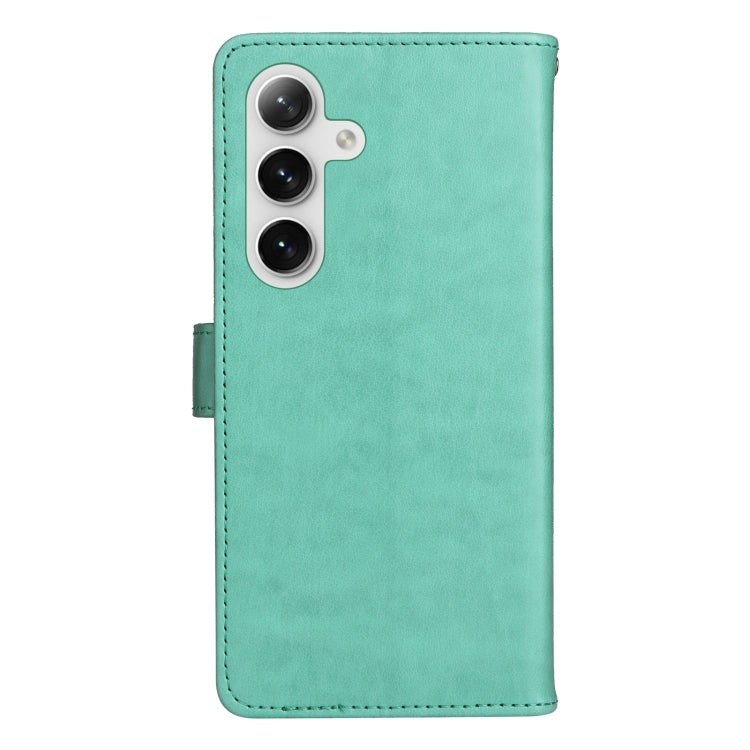 For Samsung Galaxy S25+ / S24+ 5G Cat and Bee Embossed Flip Leather Phone Case(Green)