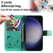 For Samsung Galaxy S25+ / S24+ 5G Cat and Bee Embossed Flip Leather Phone Case(Green)