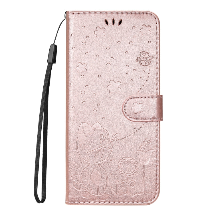 For Samsung Galaxy S25+ / S24+ 5G Cat and Bee Embossed Flip Leather Phone Case(Rose Gold)