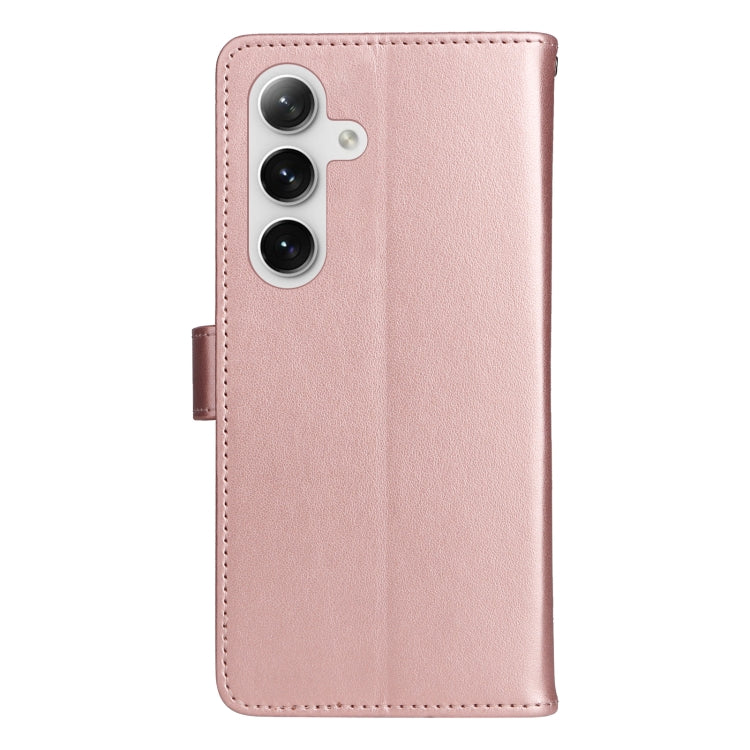 For Samsung Galaxy S25+ / S24+ 5G Cat and Bee Embossed Flip Leather Phone Case(Rose Gold)