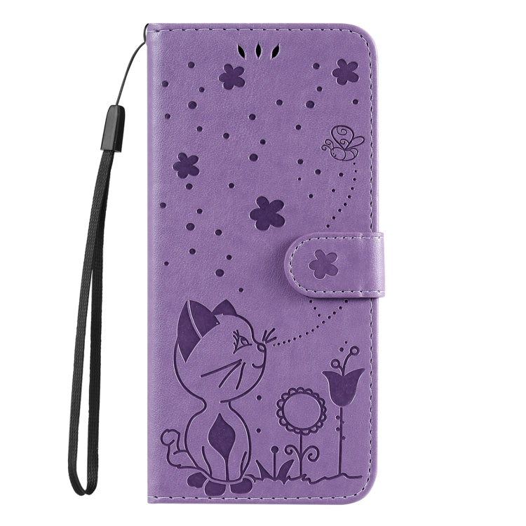 For Samsung Galaxy S25+ / S24+ 5G Cat and Bee Embossed Flip Leather Phone Case(Purple)