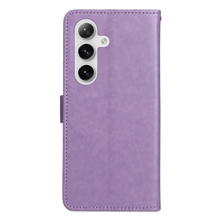 For Samsung Galaxy S25+ / S24+ 5G Cat and Bee Embossed Flip Leather Phone Case(Purple)