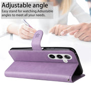 For Samsung Galaxy S25+ / S24+ 5G Cat and Bee Embossed Flip Leather Phone Case(Purple)