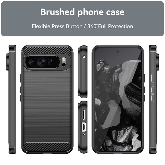 For Google Pixel 9 Pro XL Brushed Texture Carbon Fiber TPU Phone Case(Black)