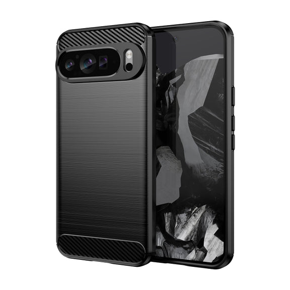 For Google Pixel 9 Pro XL Brushed Texture Carbon Fiber TPU Phone Case(Black)