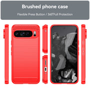 For Google Pixel 9 Pro XL Brushed Texture Carbon Fiber TPU Phone Case(Red)