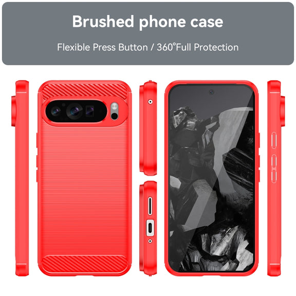 For Google Pixel 9 Pro XL Brushed Texture Carbon Fiber TPU Phone Case(Red)