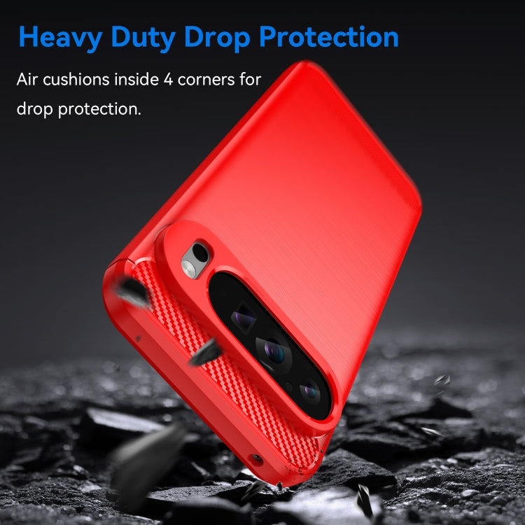 For Google Pixel 9 Pro XL Brushed Texture Carbon Fiber TPU Phone Case(Red)