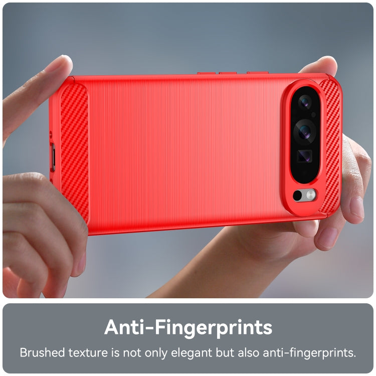 For Google Pixel 9 Pro XL Brushed Texture Carbon Fiber TPU Phone Case(Red)