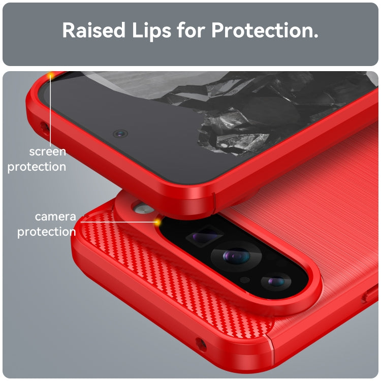 For Google Pixel 9 Pro XL Brushed Texture Carbon Fiber TPU Phone Case(Red)