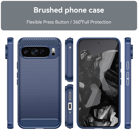 For Google Pixel 9 Pro XL Carbon Fiber Brushed Texture TPU Phone Case(Blue)