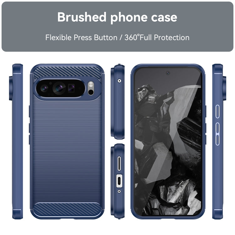 For Google Pixel 9 Pro XL Carbon Fiber Brushed Texture TPU Phone Case(Blue)
