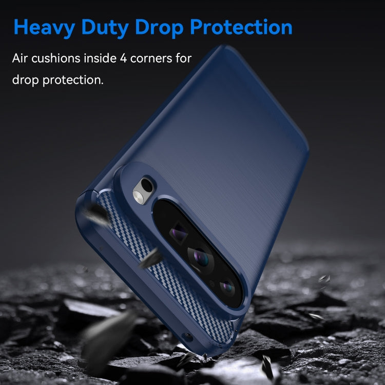 For Google Pixel 9 Pro XL Carbon Fiber Brushed Texture TPU Phone Case(Blue)