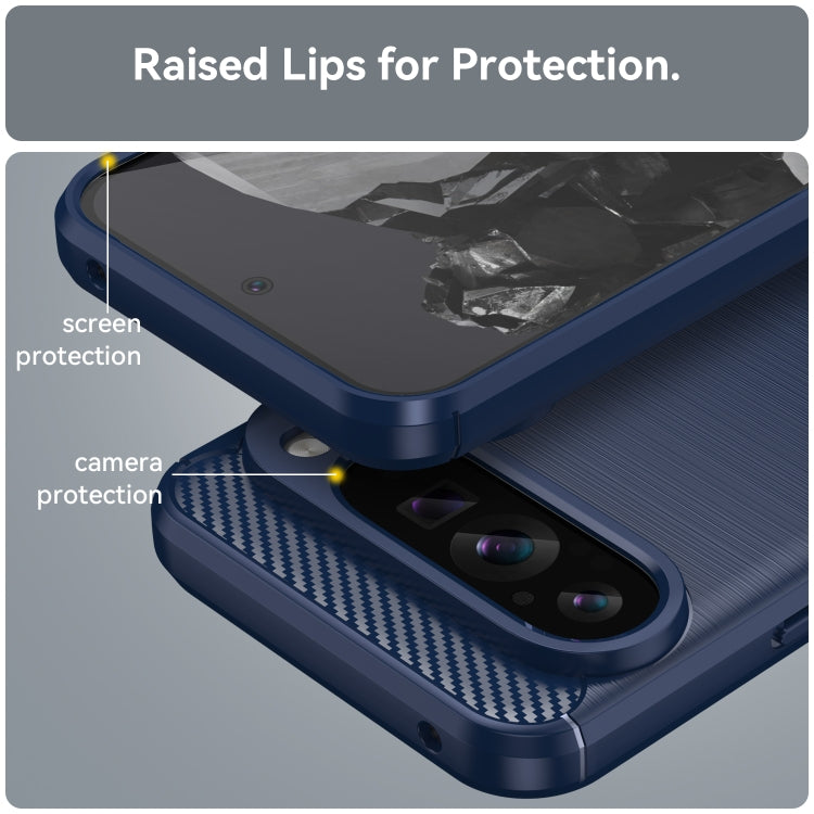 For Google Pixel 9 Pro XL Carbon Fiber Brushed Texture TPU Phone Case(Blue)