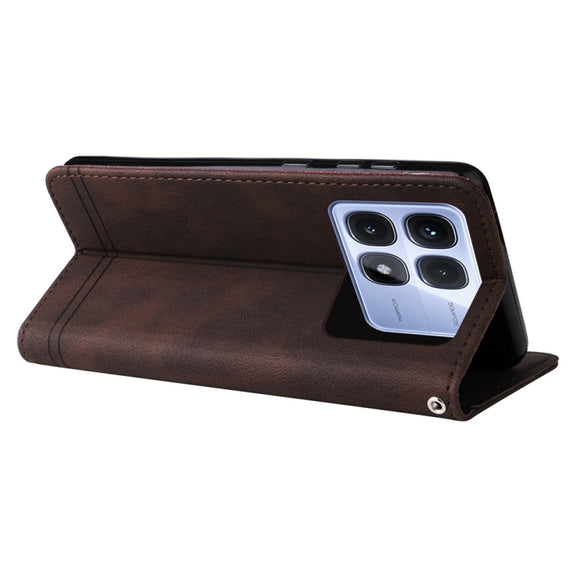 For Redmi K70 Ultra Skin Feel Life Tree Metal Button Leather Phone Case(Brown)