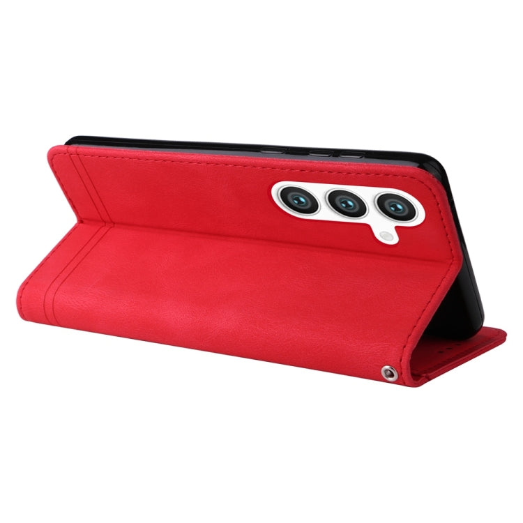 For Samsung Galaxy S25 5G Skin Feel Life Tree Metal Button Leather Phone Case(Red)
