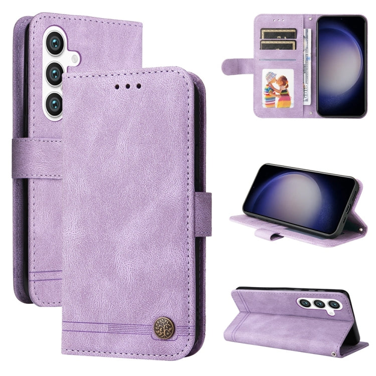 For Samsung Galaxy S25 5G Skin Feel Life Tree Metal Button Leather Phone Case(Purple)