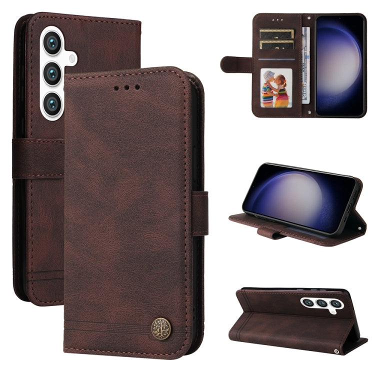 For Samsung Galaxy S25+ 5G Skin Feel Life Tree Metal Button Leather Phone Case(Brown)