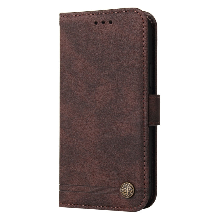 For Samsung Galaxy S25+ 5G Skin Feel Life Tree Metal Button Leather Phone Case(Brown)
