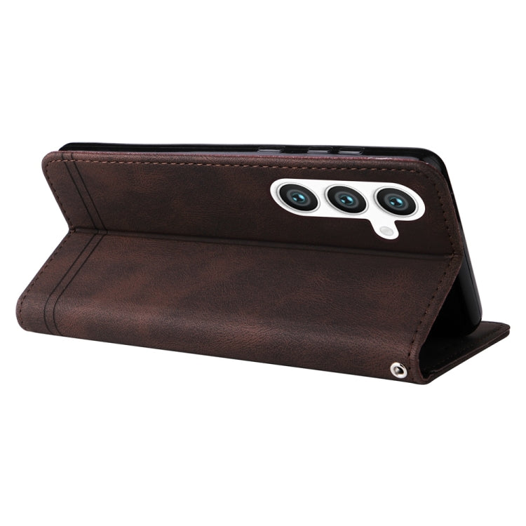 For Samsung Galaxy S25+ 5G Skin Feel Life Tree Metal Button Leather Phone Case(Brown)