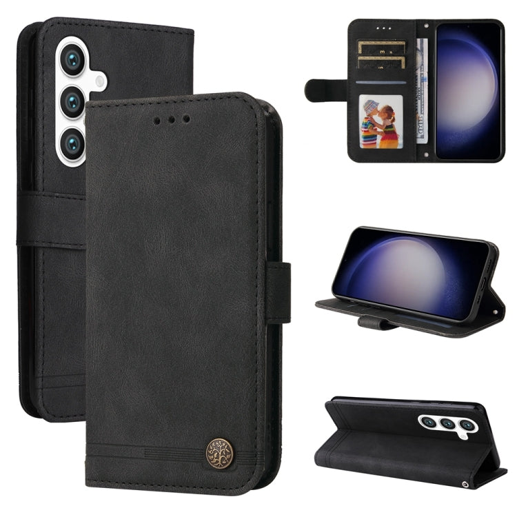 For Samsung Galaxy S25+ 5G Skin Feel Life Tree Metal Button Leather Phone Case(Black)