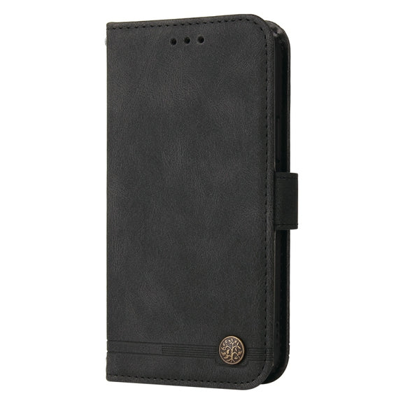 For Samsung Galaxy S25+ 5G Skin Feel Life Tree Metal Button Leather Phone Case(Black)