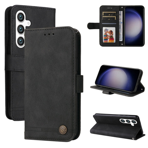 For Samsung Galaxy S25+ 5G Skin Feel Life Tree Metal Button Leather Phone Case(Black)