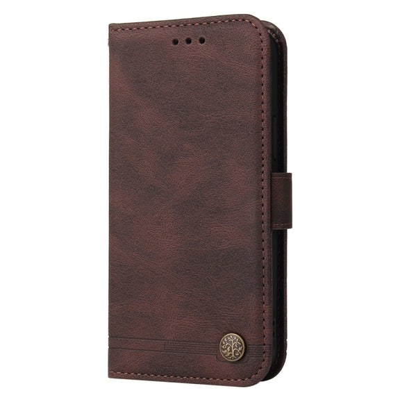 For Samsung Galaxy S25 Ultra 5G Skin Feel Life Tree Metal Button Leather Phone Case(Brown)