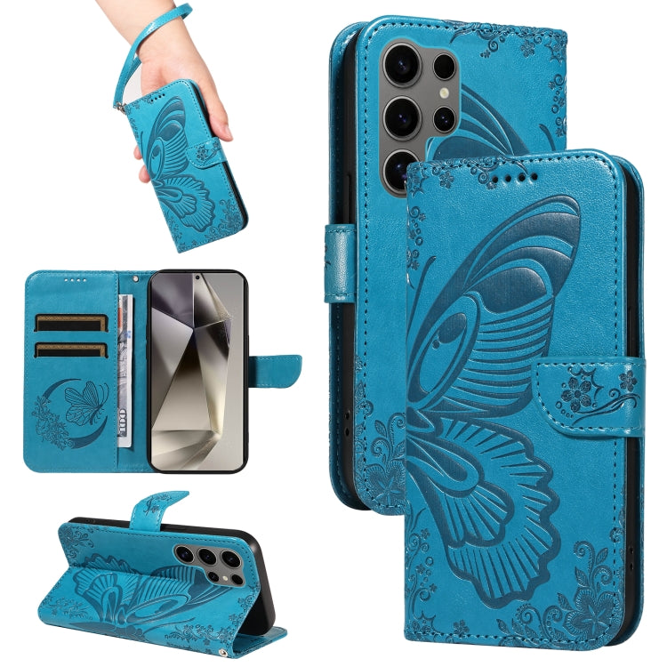 For Samsung Galaxy S25 Ultra 5G Swallowtail Butterfly Embossed Leather Phone Case(Blue)