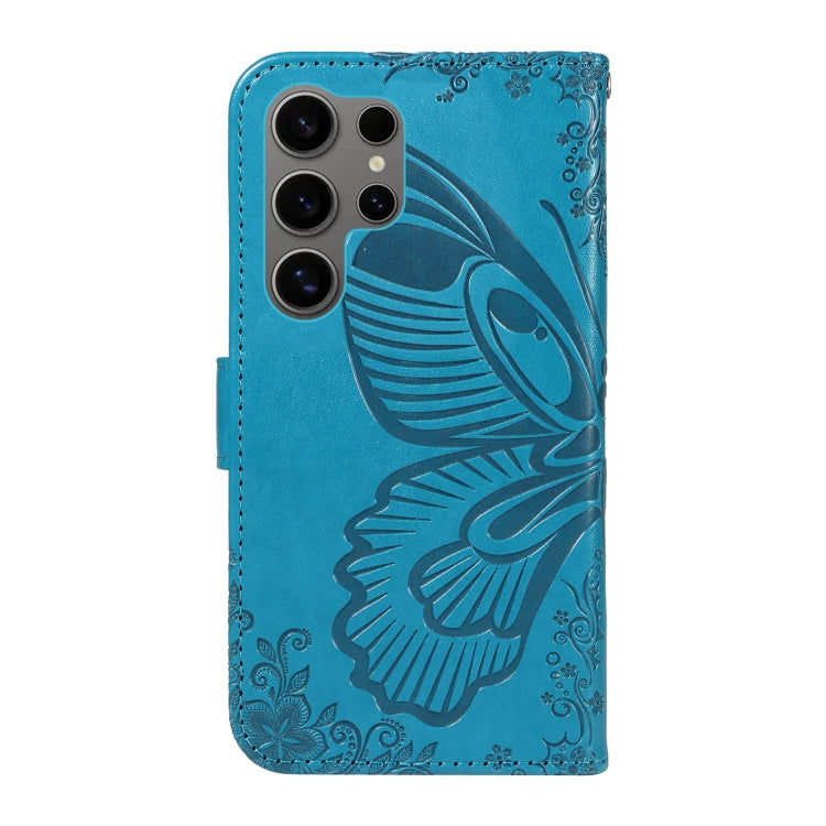 For Samsung Galaxy S25 Ultra 5G Swallowtail Butterfly Embossed Leather Phone Case(Blue)