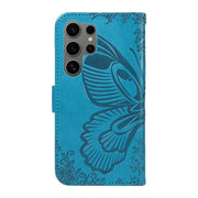 For Samsung Galaxy S25 Ultra 5G Swallowtail Butterfly Embossed Leather Phone Case(Blue)
