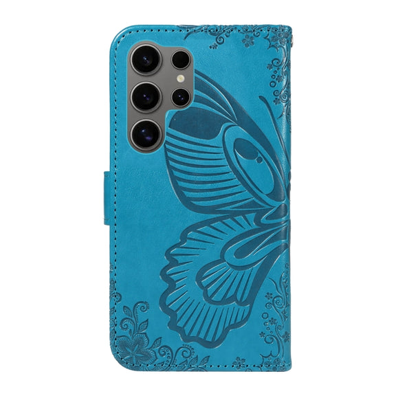For Samsung Galaxy S25 Ultra 5G Swallowtail Butterfly Embossed Leather Phone Case(Blue)