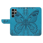 For Samsung Galaxy S25 Ultra 5G Swallowtail Butterfly Embossed Leather Phone Case(Blue)