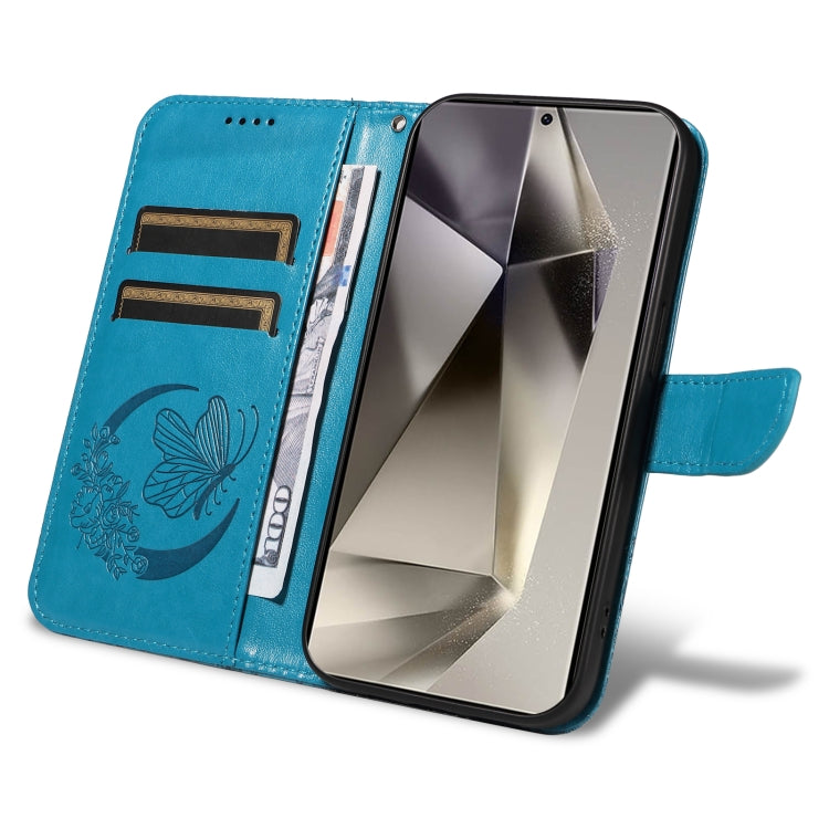 For Samsung Galaxy S25 Ultra 5G Swallowtail Butterfly Embossed Leather Phone Case(Blue)