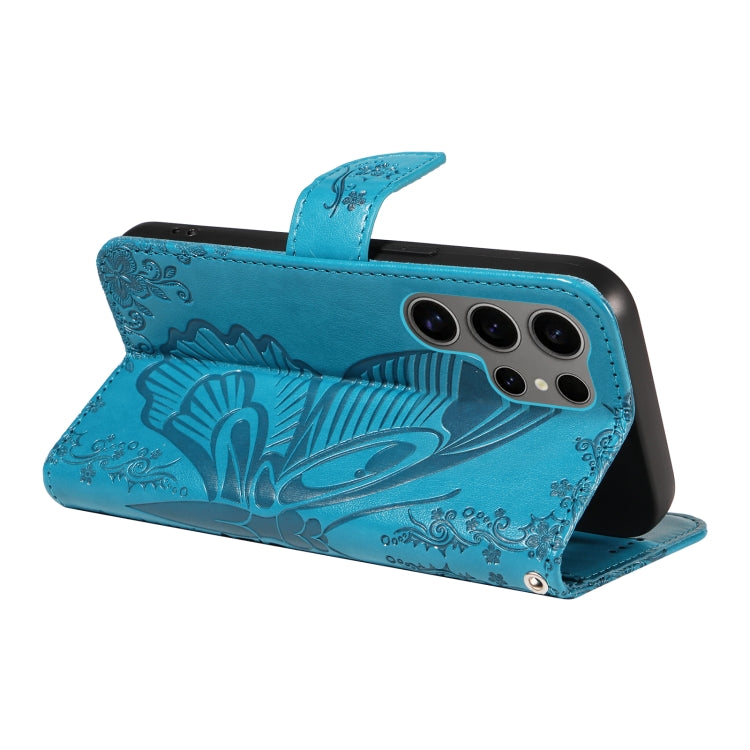 For Samsung Galaxy S25 Ultra 5G Swallowtail Butterfly Embossed Leather Phone Case(Blue)