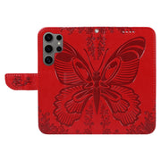 For Samsung Galaxy S25 Ultra 5G Swallowtail Butterfly Embossed Leather Phone Case(Red)