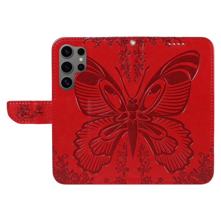 For Samsung Galaxy S25 Ultra 5G Swallowtail Butterfly Embossed Leather Phone Case(Red)