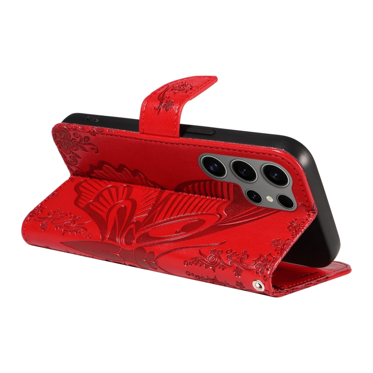 For Samsung Galaxy S25 Ultra 5G Swallowtail Butterfly Embossed Leather Phone Case(Red)