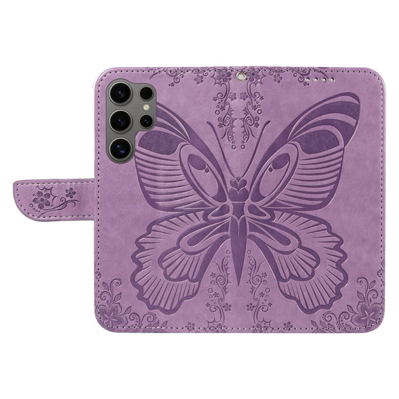 For Samsung Galaxy S25 Ultra 5G Swallowtail Butterfly Embossed Leather Phone Case(Purple)