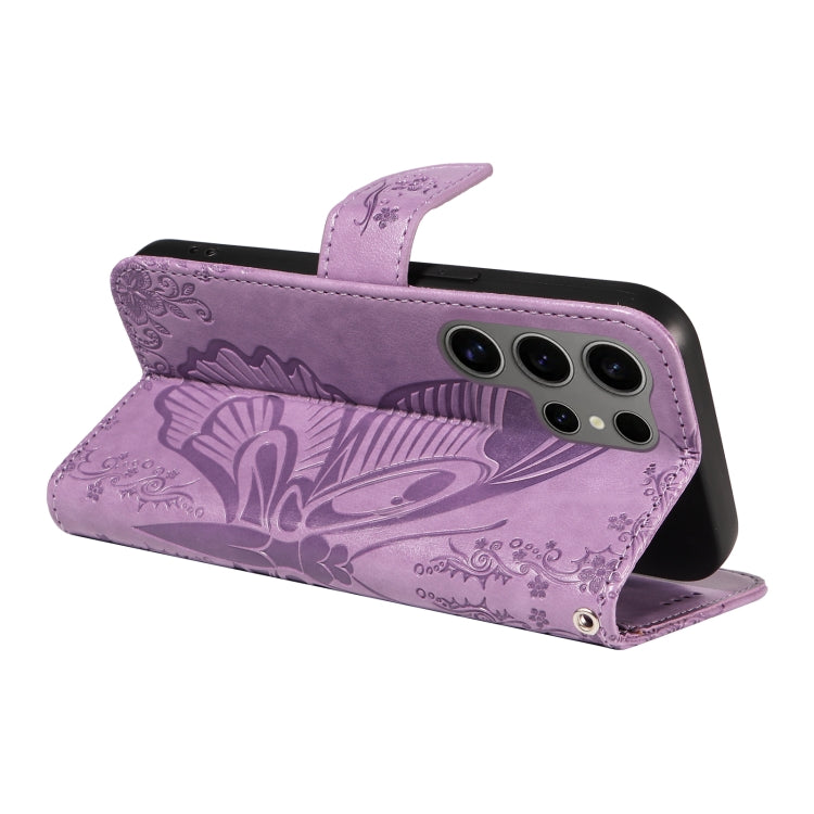 For Samsung Galaxy S25 Ultra 5G Swallowtail Butterfly Embossed Leather Phone Case(Purple)