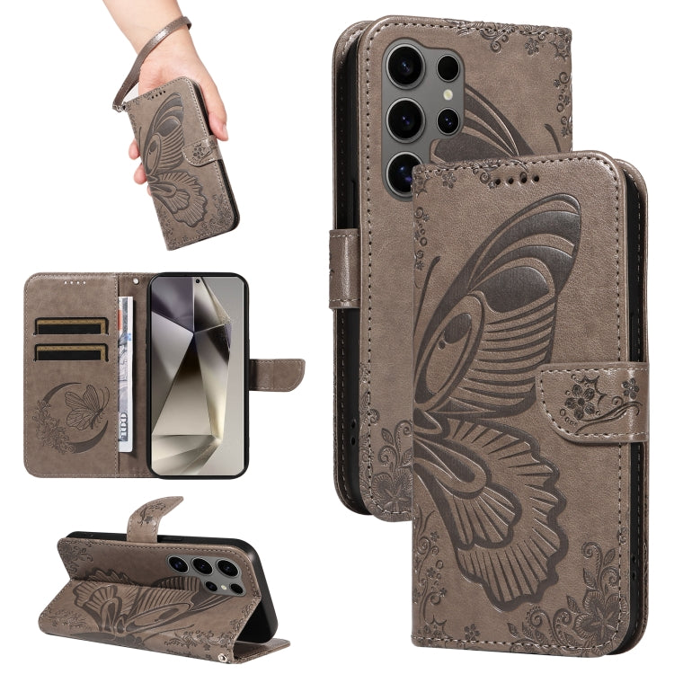 For Samsung Galaxy S25 Ultra 5G Swallowtail Butterfly Embossed Leather Phone Case(Grey)