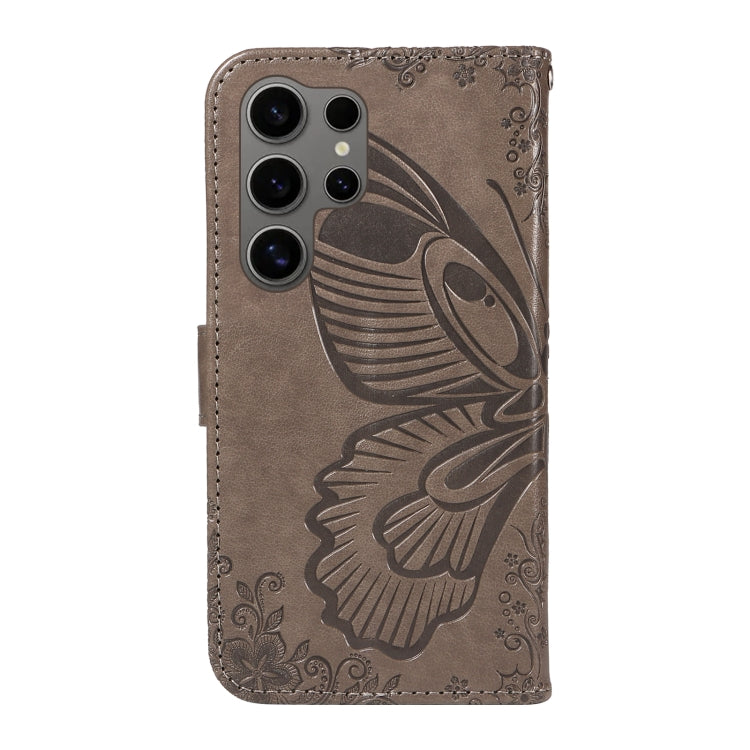 For Samsung Galaxy S25 Ultra 5G Swallowtail Butterfly Embossed Leather Phone Case(Grey)