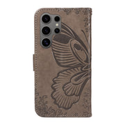 For Samsung Galaxy S25 Ultra 5G Swallowtail Butterfly Embossed Leather Phone Case(Grey)