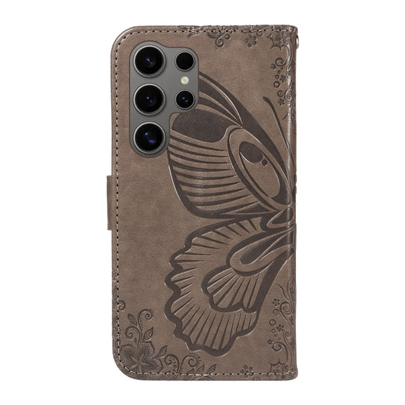 For Samsung Galaxy S25 Ultra 5G Swallowtail Butterfly Embossed Leather Phone Case(Grey)