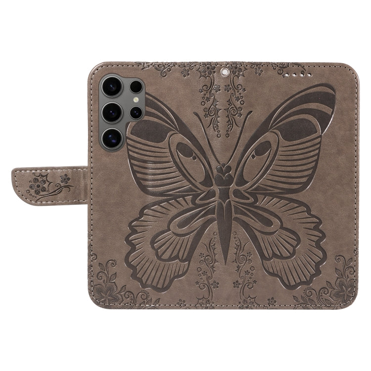 For Samsung Galaxy S25 Ultra 5G Swallowtail Butterfly Embossed Leather Phone Case(Grey)