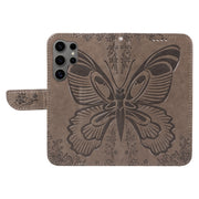 For Samsung Galaxy S25 Ultra 5G Swallowtail Butterfly Embossed Leather Phone Case(Grey)