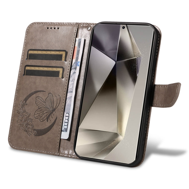 For Samsung Galaxy S25 Ultra 5G Swallowtail Butterfly Embossed Leather Phone Case(Grey)